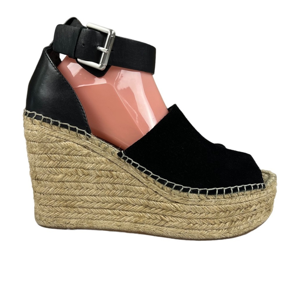 Marc Fisher Adalyn Black Suede Espadrille Platform Wedge Sandals Size 10‎